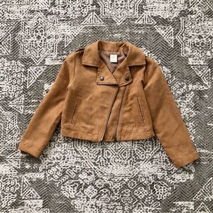 Girls Tan Suede Moto Biker Jacket